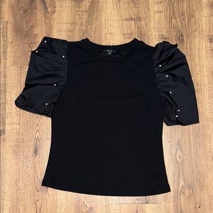 IRIS Elegant Black Puff Sleeve Top Size L